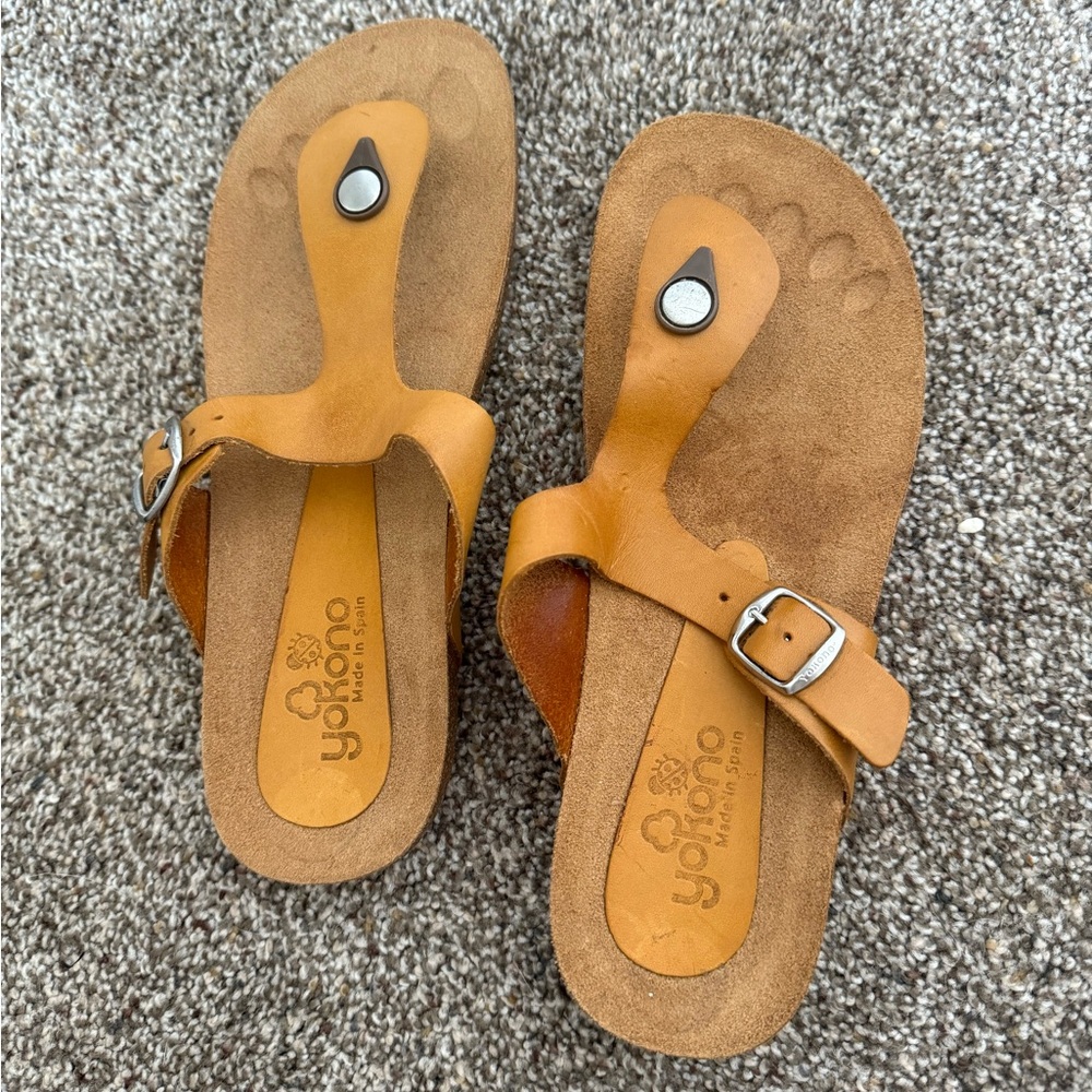 Yokono Women’s Leather Thong Strap  Sandal with Buckle Size 8 Made in Spain - Picture 4 of 6